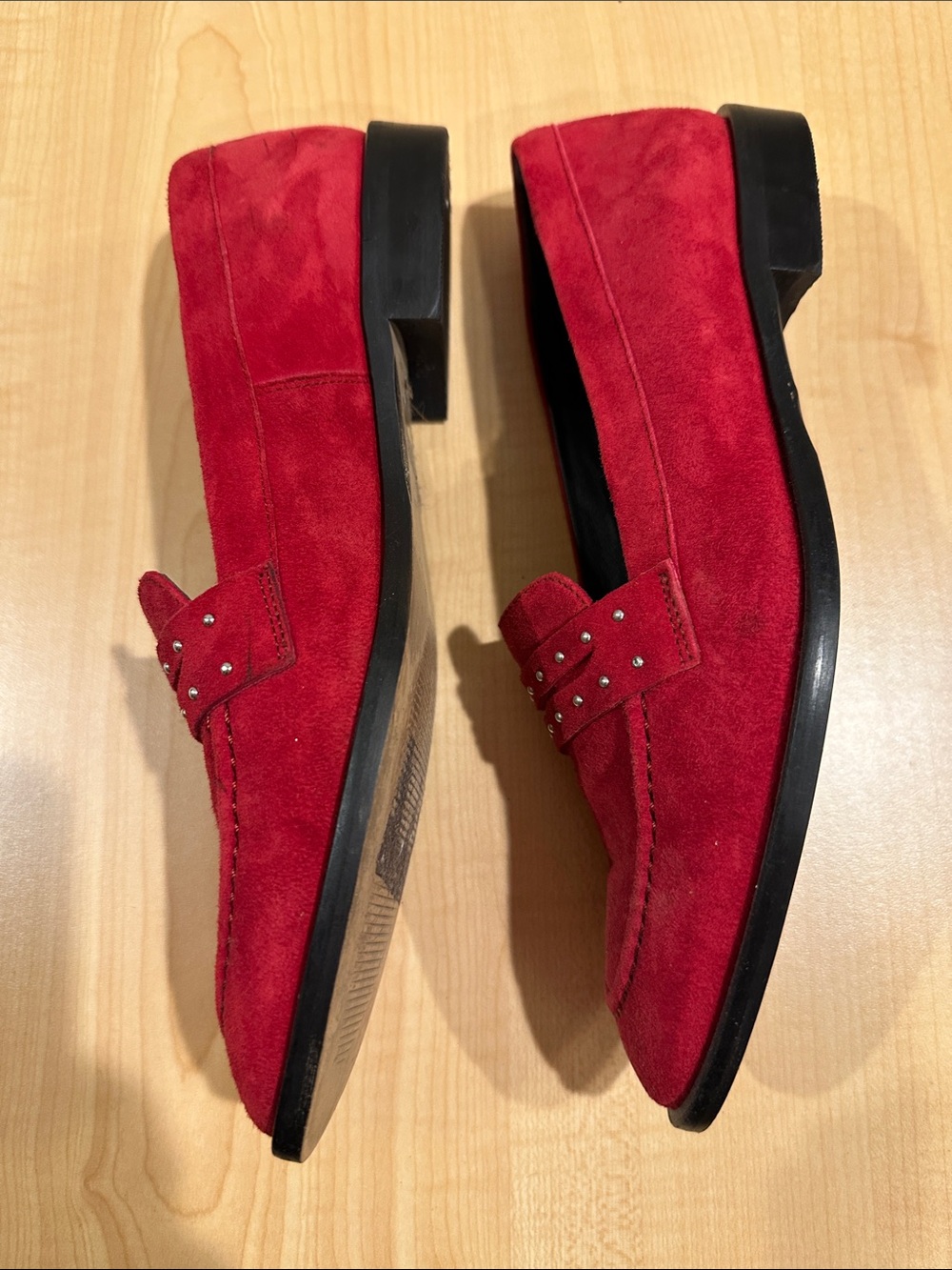 Barneys New York Red Suede Studded Women's Loafers size 39 - Picture 2 of 6